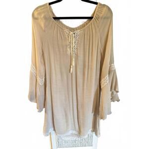 NEW UNION OF ANGELS women's crinkle cotton dress with tie in ecru